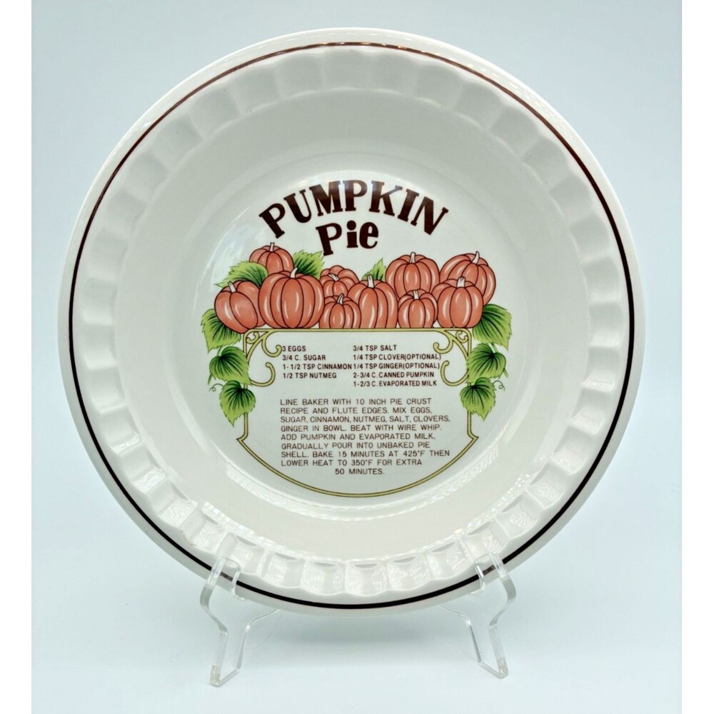 Vintage Hankook Deep Dish Ceramic Pumpkin Pie Plate Recipe Dish 10.5"